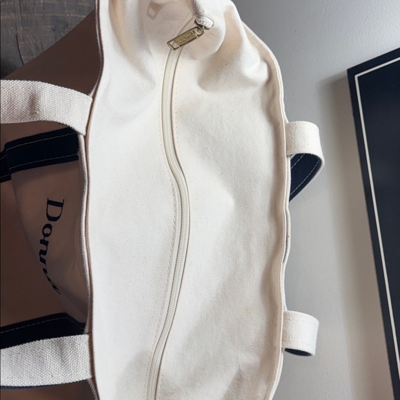 Vintage LL Bean Canvas Tote with Navy Trim zip close LARGE - Picture 11 of 16